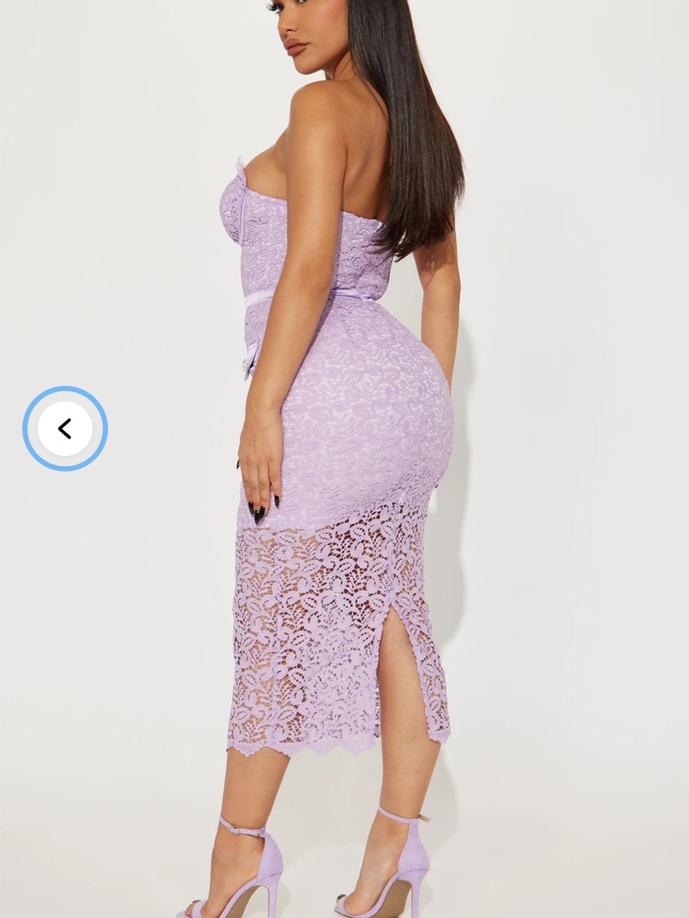Purple Strapless Lace Corset Midi Dress in Lavender small - Picture 2 of 8